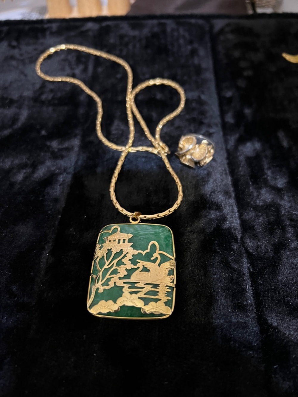 RESERVED for Mags ~Jade and gold plated Pendant Necklace & vintage vogue ring